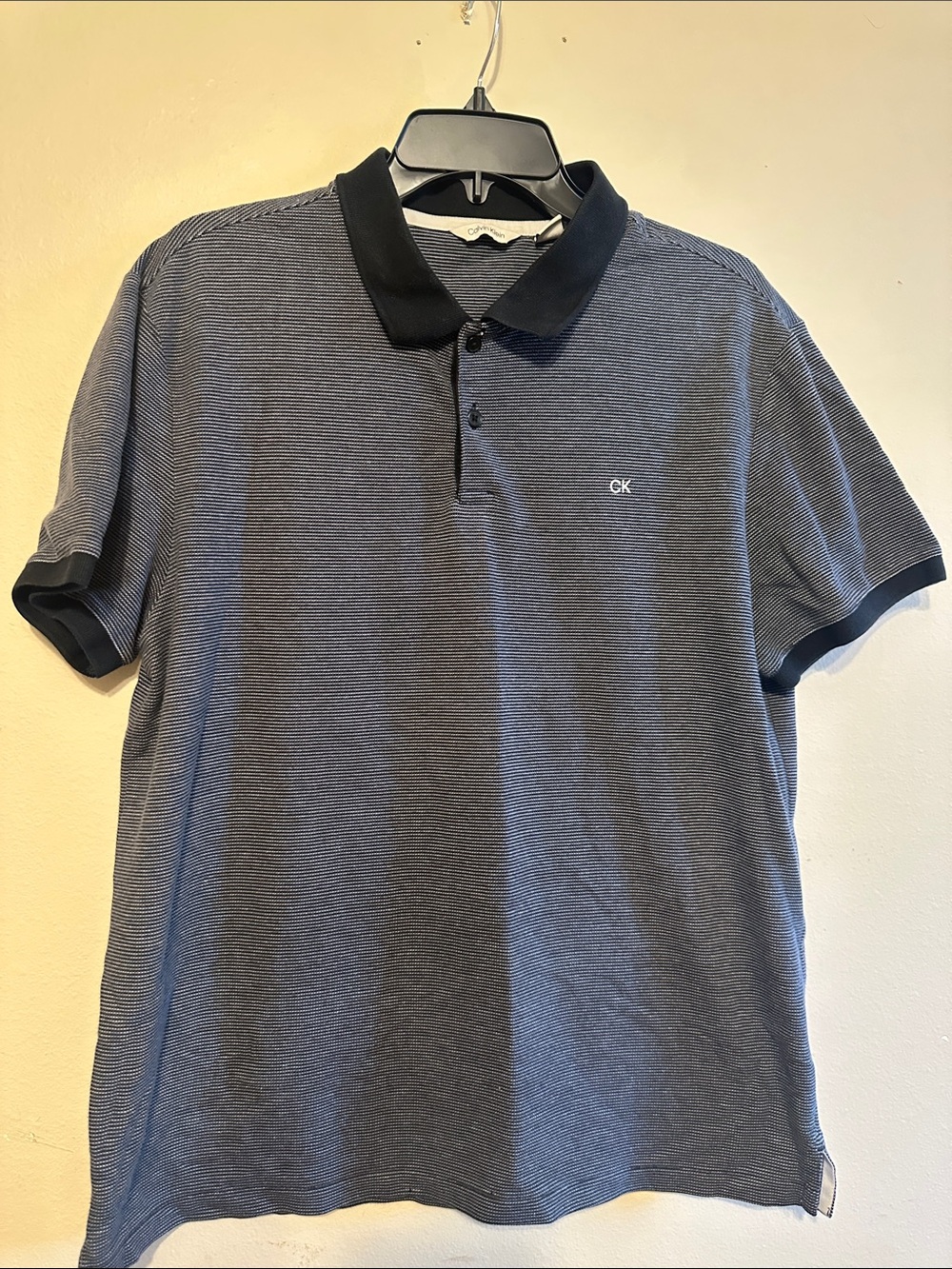 Calvin Klein Men's Blue Micro-Stripe Polo with Contrast Collar